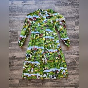 Handmade Colorful On The Farm Print Themed Collared Dress